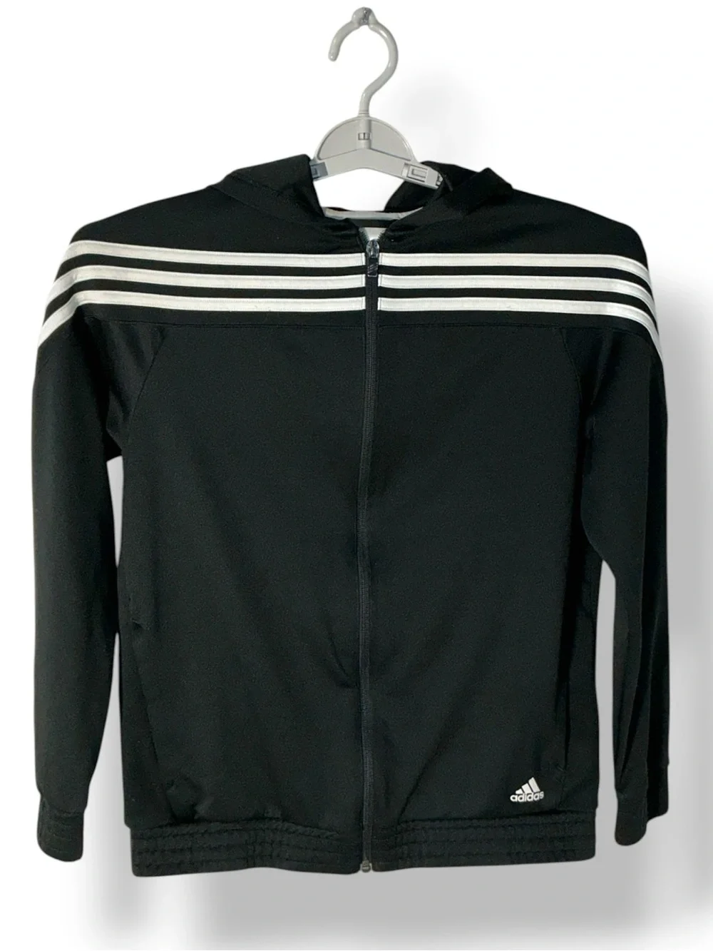 Adidas Track Athletic Jacket Hoodie Black White Stripe Pockets Boys Youth XL